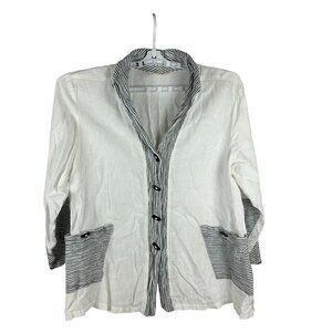 Mill Valley Clothing Company Womens Linen-Cotton Striped Blouse Large